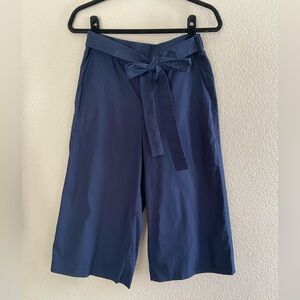 J. Crew Women's Tie Front Wide Leg Crop Pants Size 6 Navy Blue Cotton coastal